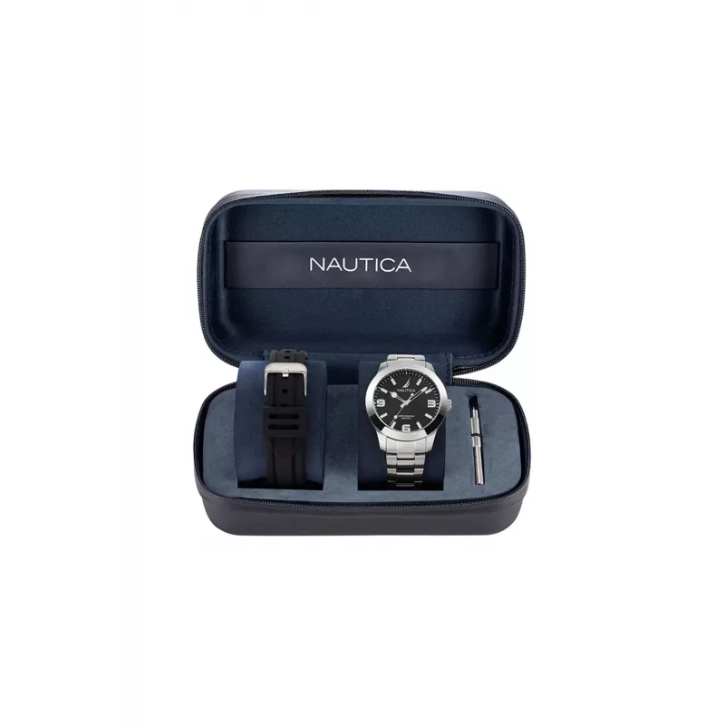 Nautica miesten NAPPBF205 kvartsikronografikello 42 mm sininen silikoni