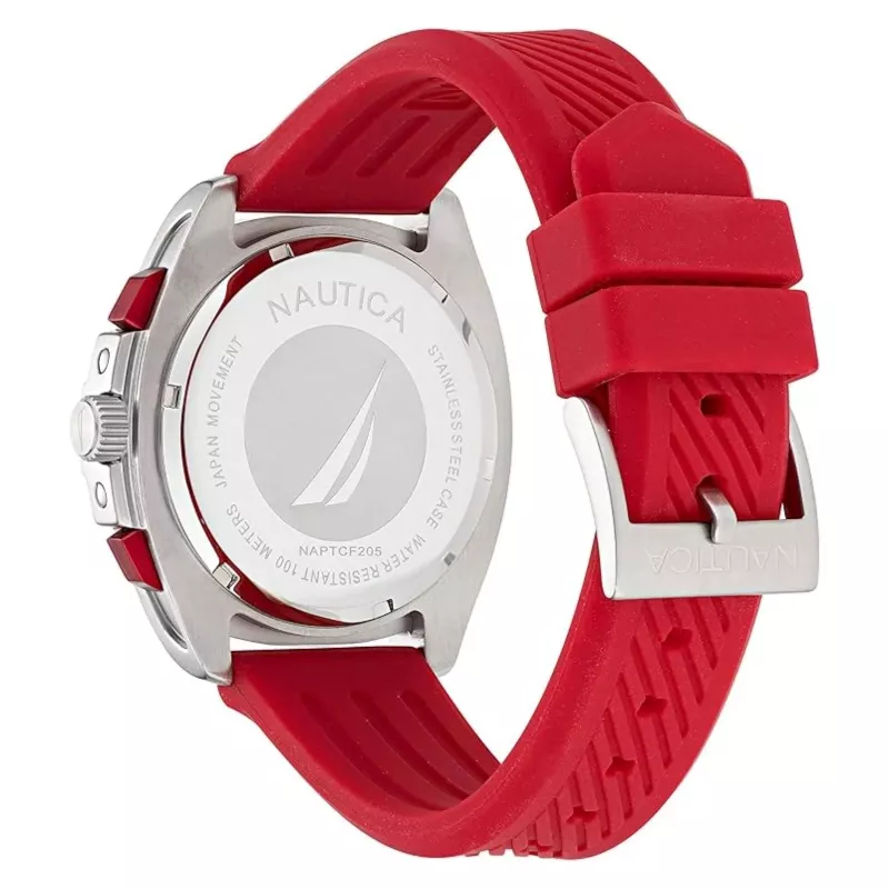 Nautica miesten kronografi Pacific Beach, sininen kellotaulu ja silikoniranneke NAPTCF205