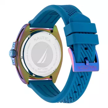 Nautica miesten Porthole kronografi kvartsikello NAPTCF201 44 mm sininen kellotaulu silikoniranneke