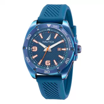 Nautica miesten Porthole kronografi kvartsikello NAPTCF201 44 mm sininen kellotaulu silikoniranneke