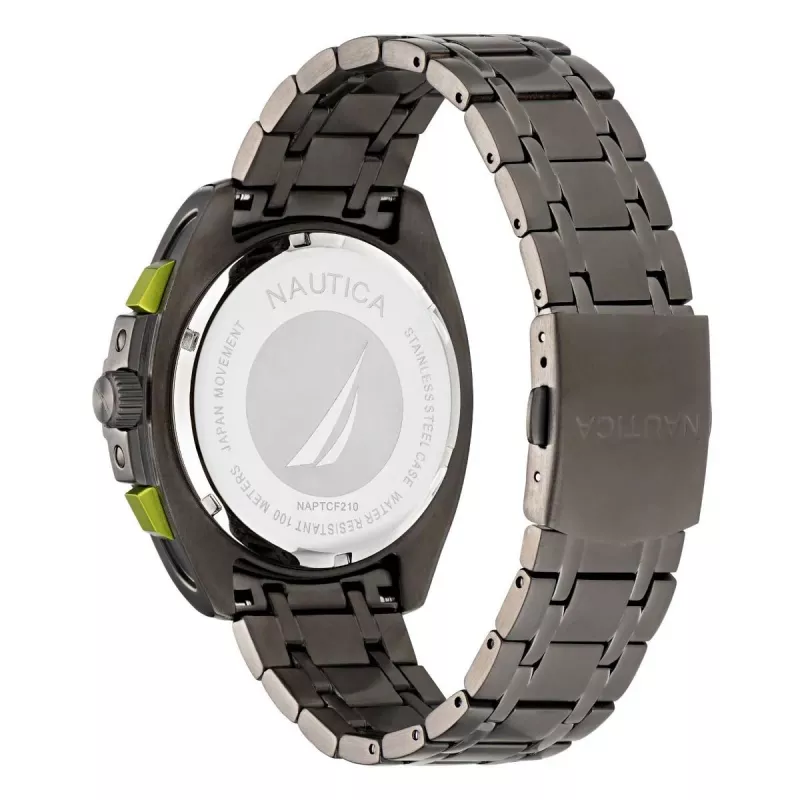 Nautica miesten kvartsikello NAPTCF210 44 mm ruostumaton teräs sininen kellotaulu silikoniranneke