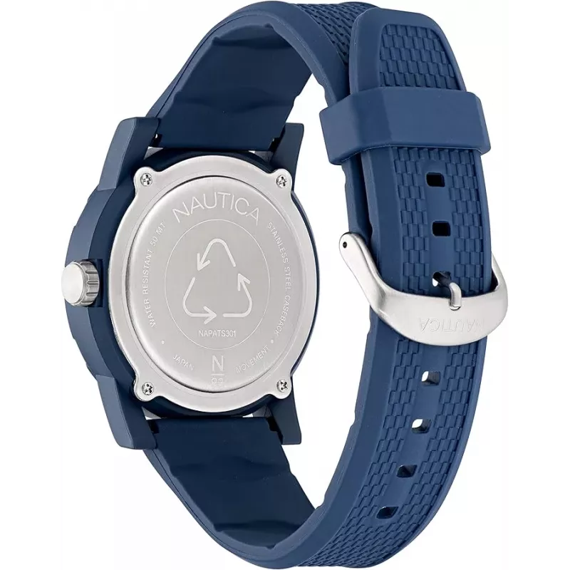 Nautica NAPATS301 miesten analoginen kvartsikello 42,5mm sininen kellotaulu silikoniranneke