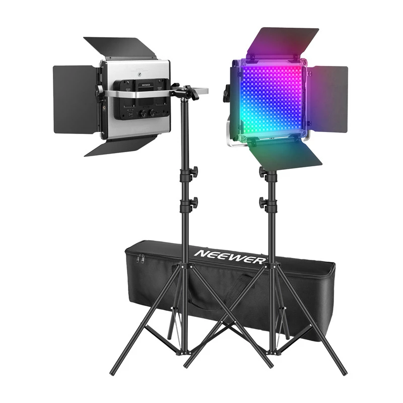 NEEWER 2×660 PRO II RGB LED -videovalo-sarja ja 2×200cm valoteline