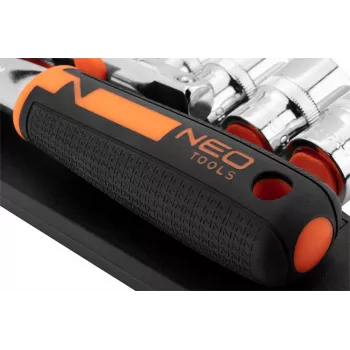 NEO Tools 10-030 219-osainen hylsy- ja kiintoavainsarja 1/4 tuuman, 3/8 tuuman, 1/2 tuuman vääntiöllä, räikät, bitsit ja tarvikkeet muovilaukussa