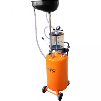 NEO TOOLS 10-811 siirrettävä pneumaattinen öljynimukone tarkistussäiliöllä, 80L päätankki, 10L tarkistussäiliö, 6-8 bar ilmanpaine, 4 ohjauspyörää