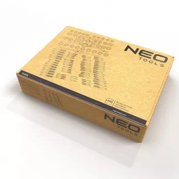 NEO TOOLS 110-osainen metrinen kierteitys- ja pakkasarja HSS-kierteitystyökaluilla, säädettävillä avaimilla ja metallilaukulla