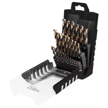 NEO TOOLS 25-osainen HSS-CNC metalliporanteräsarja, 124° kärkikulma, Pro-Tec, 1,0–13,0 mm