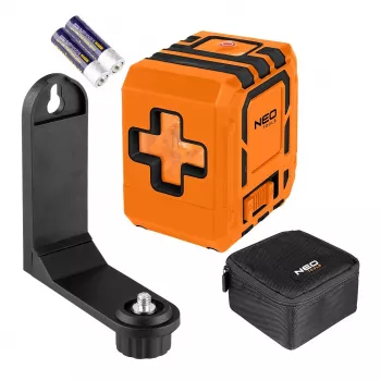 NEO TOOLS 75-143 ristilinjalaser 3x360° vihreä säde, 30 m kantama, ladattava Li-Ion-akku, IP54, magneettikiinnityksellä ja laukulla