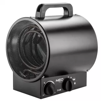 NEO Tools 90-066 2000W PTC-keraaminen lämmitin säädettävällä termostaatilla, ylikuumenemissuojalla, kaatumiskytkimellä, 2 lämpöteholla, pelkkä puhallintila, vapaasti seisova, musta/harmaa