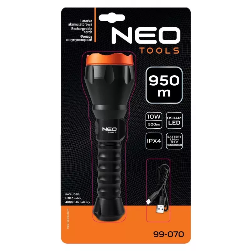 NEO TOOLS 99-070 XPE + COB LED -otsalamppu liiketunnistimella, 120 lm, IPX4, 3x AAA