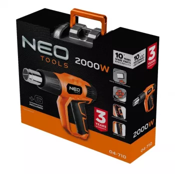 NEO TOOLS kuumailmapuhallin 2000W LCD-näytöllä, 50°C & 70-600°C, 4 suutinta, kaavin, kantolaukku