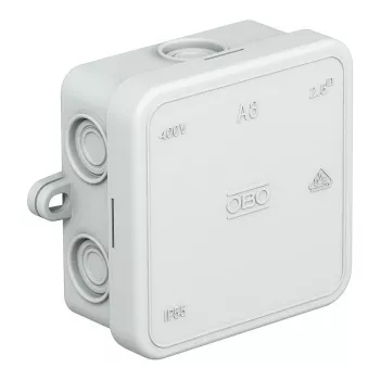 OBO A 8 kaapeliliitäntärasia 75x75x36 mm PE vaaleanharmaa RAL 7035 IP55 8 läpivientiä