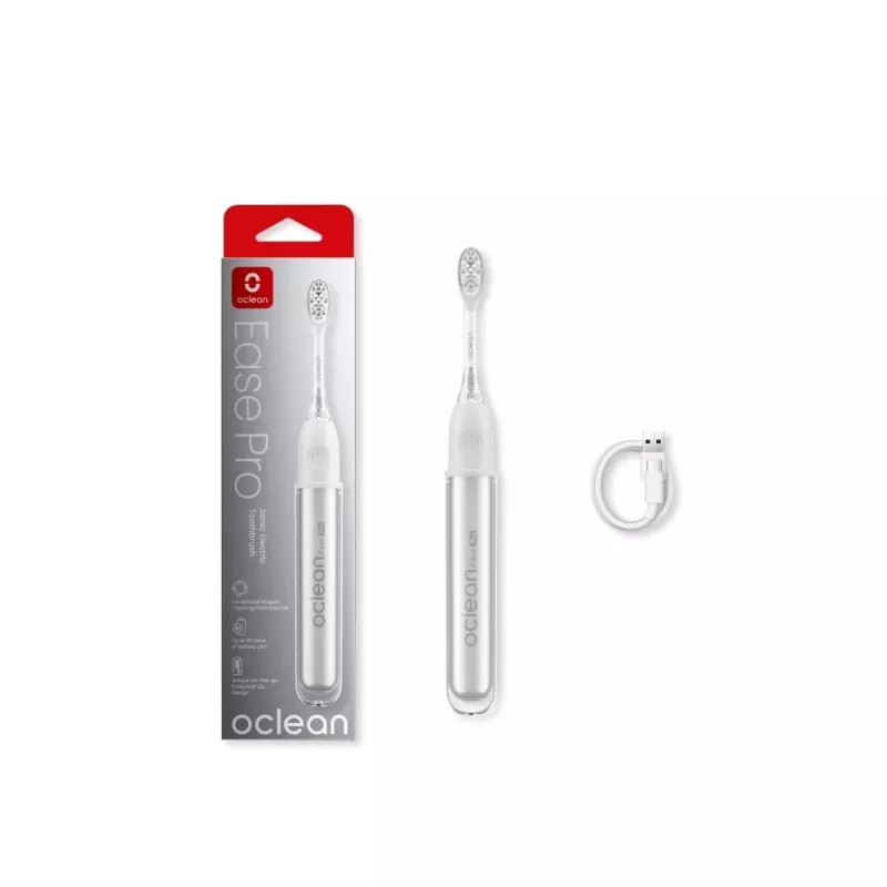 Oclean Ease Pro Silver sähköhammasharja ääniteknologialla, 5 puhdistustilaa, USB-C-lataus, IPX7 vedenpitävä, 180 päivän akunkesto
