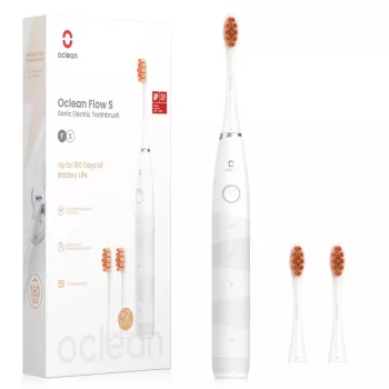 OCLEAN Flow S valkoinen äänihammasharja, 38 000 VPM, 5 tilaa, USB-C, IPX7, 180 päivän akku