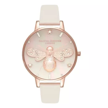 OLIVIA BURTON naisten kello OB16GB10 34 mm harmaa kimaltava kellotaulu nahkaranneke