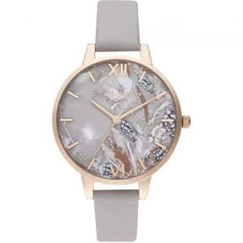 OLIVIA BURTON naisten kello OB16VM37 34 mm hopeinen aurinkohiottu kellotaulu harmaa nahkaranneke
