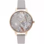 OLIVIA BURTON naisten kello OB16VM37 34 mm hopeinen aurinkohiottu kellotaulu harmaa nahkaranneke