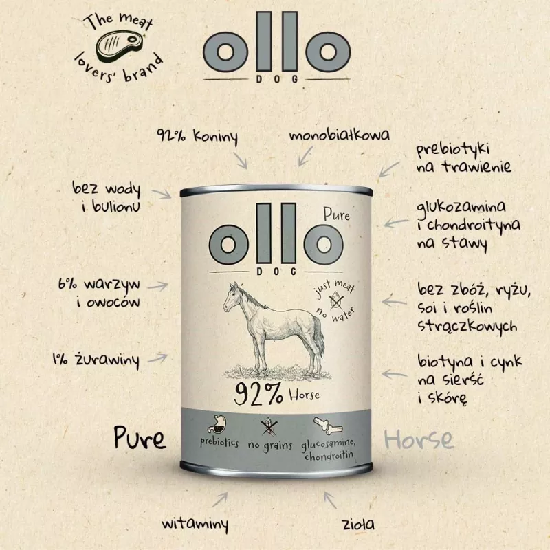 OLLO Pure Horse märkäruoka koirille 850g