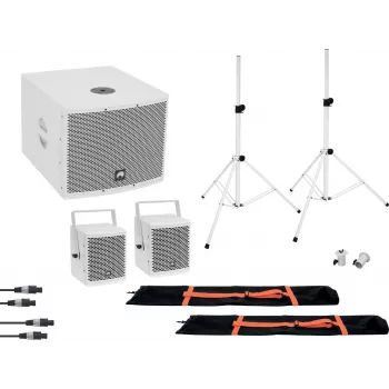 Omnitronic 20000837 aktiivinen 8 tuuman PA-kaiutin Bluetoothilla, USB/SD, 800W Peak, valkoinen