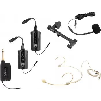 OMNITRONIC Set FAS TWO kaksikanavainen UHF-langaton järjestelmä 2 taskulähettimellä, headsetillä ja akustisen kitaran mikrofonilla (660-690 MHz) 20000973