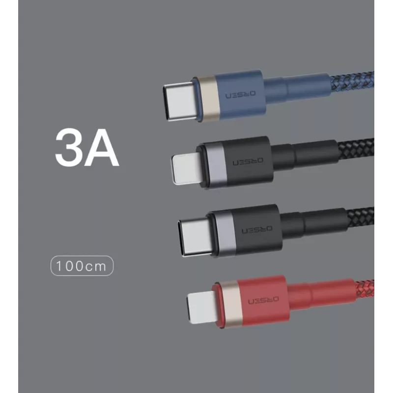 ORSEN S51 Type-C - Lightning 3A 1m punainen