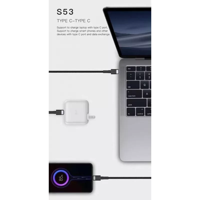 ORSEN S53 USB-C - USB-C -kaapeli 3A 1 m musta