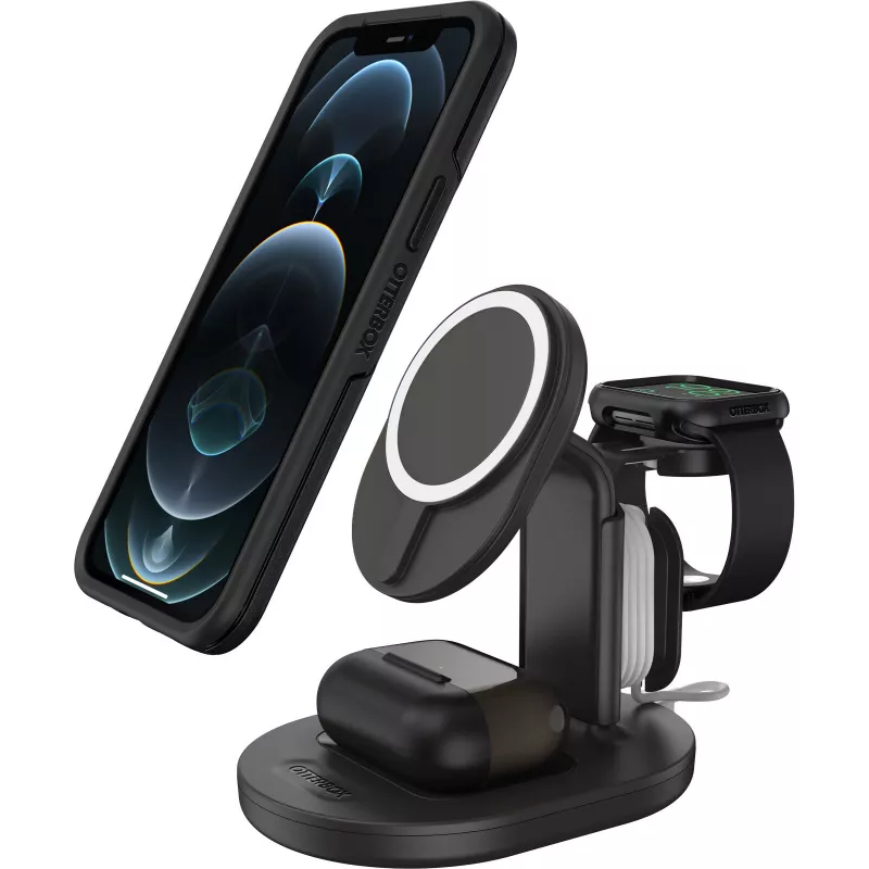 OtterBox 3-in-1 MagSafe-langaton latausasema – Radiant Night (musta) – 7,5W iPhone, AirPods, Apple Watch