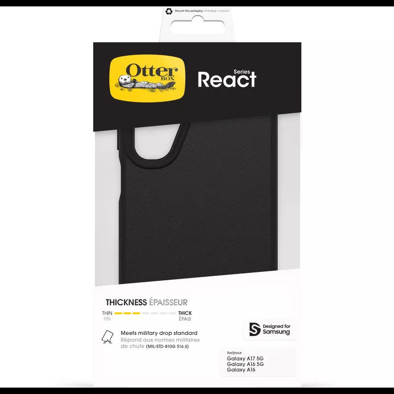 OtterBox React Series -kuori Samsung Galaxy A17/A17 5G/A16/A16 5G - musta