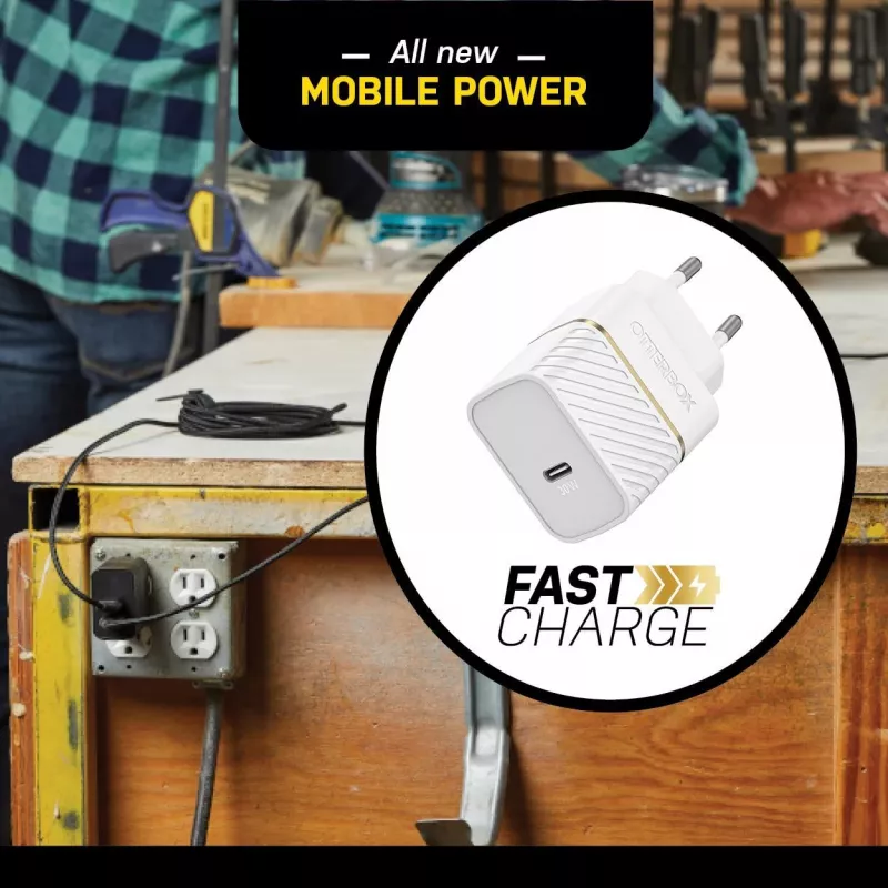 OtterBox seinälaturi 30W USB-C PD 3.0 Cloud Dust White