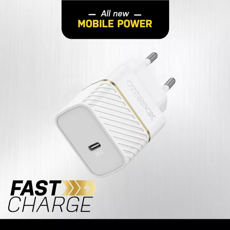 OtterBox seinälaturi 30W USB-C PD 3.0 Cloud Dust White
