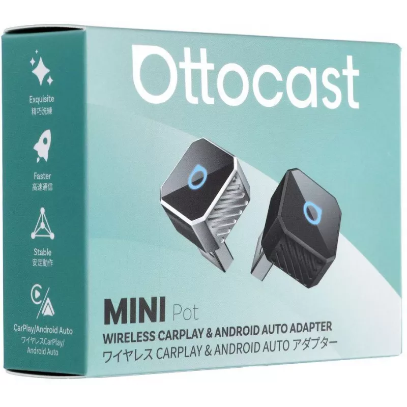 Ottocast Mini Pot CP88-T3 Langaton CarPlay- ja Android Auto -sovitin, musta (CP88-T3)