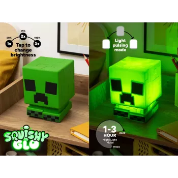 Paladone Minecraft Creeper SquishyGlo silikonivalo ladattava – himmennettävä vihreä LED-yövalo 3 kirkkausasteella ja Micro-USB-latauksella