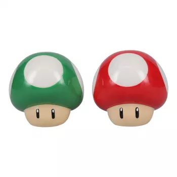 Paladone Super Mario Mushroom suola- ja pippurisirotin-setti (punainen Super-sieni & vihreä 1-Up-sieni)