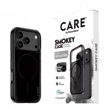 PanzerGlass CARE Smokey -kotelo mustalla MagSafe-yhteensopiva iPhone 17 Pro -puhelimeen