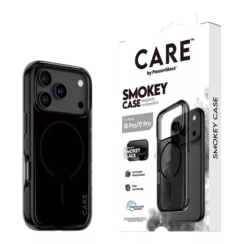 PanzerGlass CARE Smokey -kotelo mustalla MagSafe-yhteensopiva iPhone 17 Pro -puhelimeen
