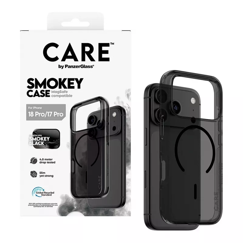 PanzerGlass CARE Smokey -kotelo mustalla MagSafe-yhteensopiva iPhone 17 Pro -puhelimeen