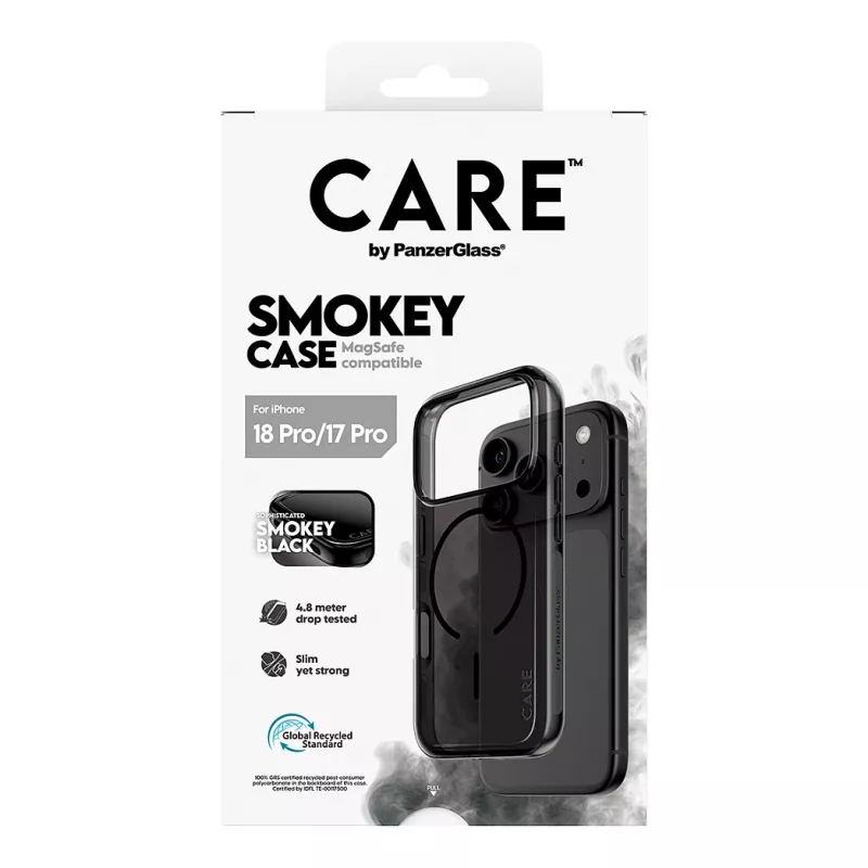 PanzerGlass CARE Smokey -kotelo mustalla MagSafe-yhteensopiva iPhone 17 Pro -puhelimeen