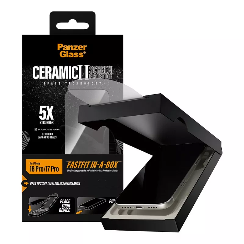 PanzerGlass keraaminen näytönsuojakalvo iPhone 17 Pro -puhelimeen FastFit In-A-Box