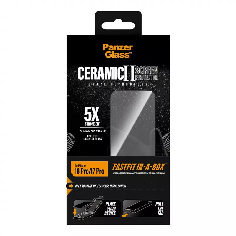 PanzerGlass keraaminen näytönsuojakalvo iPhone 17 Pro -puhelimeen FastFit In-A-Box