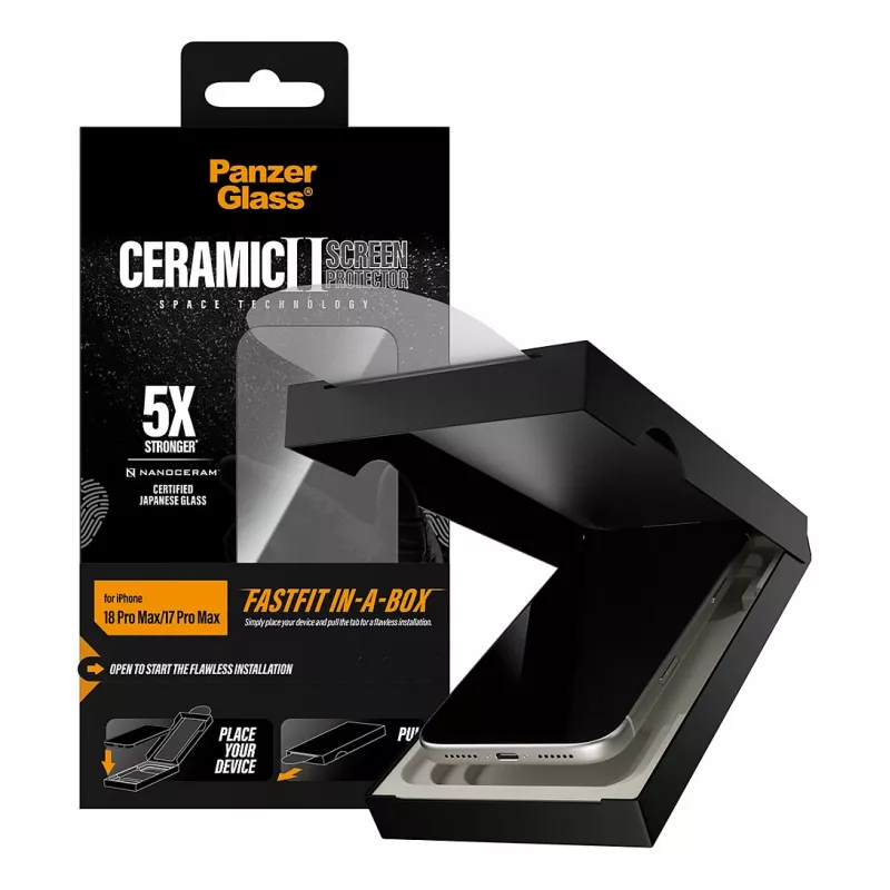 PanzerGlass keraaminen näytönsuojakalvo iPhone 17 Pro Maxille FASTFIT IN-A-BOX