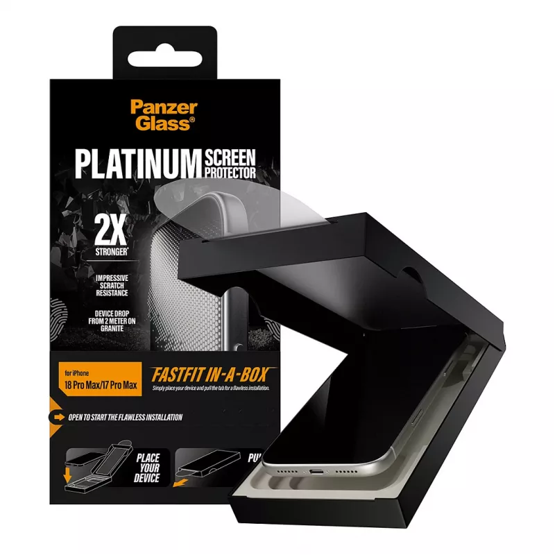 PanzerGlass Platinum näytönsuojakalvo iPhone 17 Pro Maxille FASTFIT IN-A-BOX