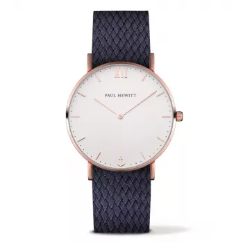 Paul Hewitt Sailor Line unisex-kvartsikello 39 mm ruusukulta ruostumaton teräskotelo valkoinen kellotaulu harmaa nahkaranneke PH-SA-RSTW17S