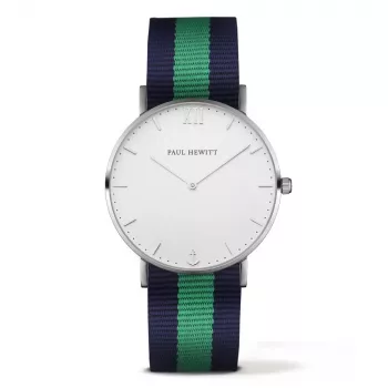 PAUL HEWITT Sailor Line unisex-kvartsikello 39 mm valkoinen kellotaulu vihreä/valkoinen nylonranneke PH-SASSTWNG20