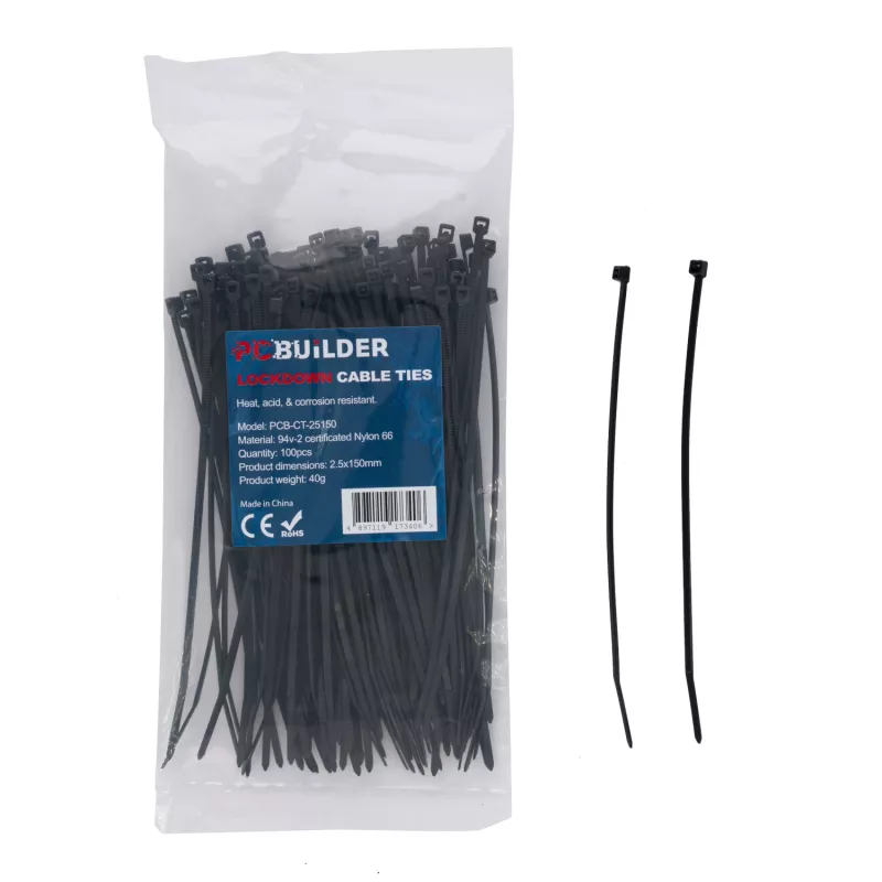 PCBuilder LOCKDOWN 150 mm nippuside (100 kpl) - musta