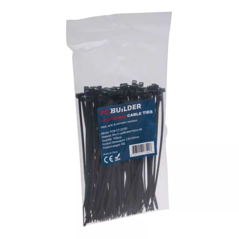 PCBuilder LOCKDOWN 150 mm nippuside (100 kpl) - musta