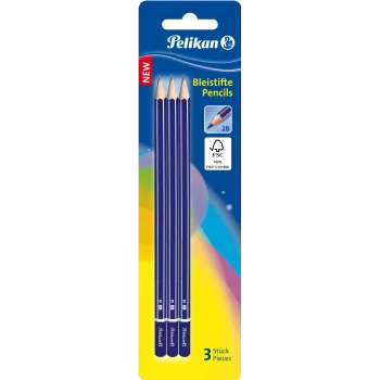 Pelikan 978783 2B kuusikulmainen grafiittikynä, sininen, FSC-sertifioitu puu, Saksa, blisteripakkaus