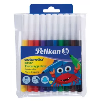 Pelikan 985663 Fine huopakynäsarja, 10 eri väriä, pestävä muste, ilmastoidut turvakorkit, ohut 1,0 mm kärki