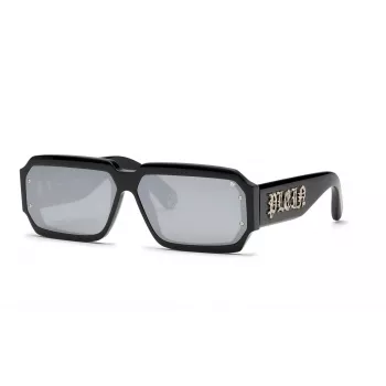 PHILIPP PLEIN MAN SPP150-670703 aurinkolasit suorakaiteen muotoinen musta kehys harmaat linssit 67/11/145 mm