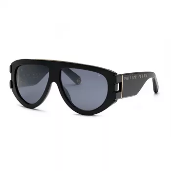 Philipp Plein SPP127M60700G miesten aurinkolasit - musta asetaattikehys, tummanharmaat linssit, 60/13/145 mm