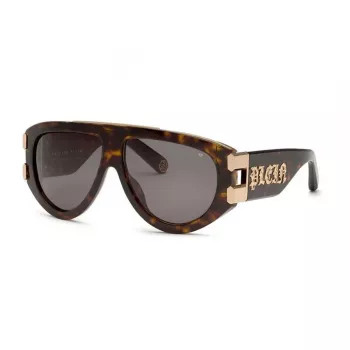 Philipp Plein SPP127V600722 miesten aurinkolasit, kiiltävä musta kehys, savunväriset linssit, 60/13/145 mm